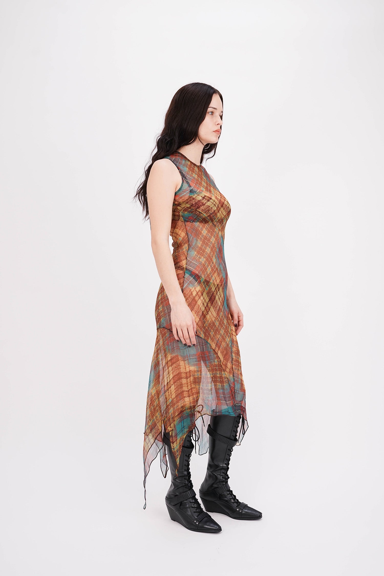 EMPATH - Sunset Plaid Silk Dress