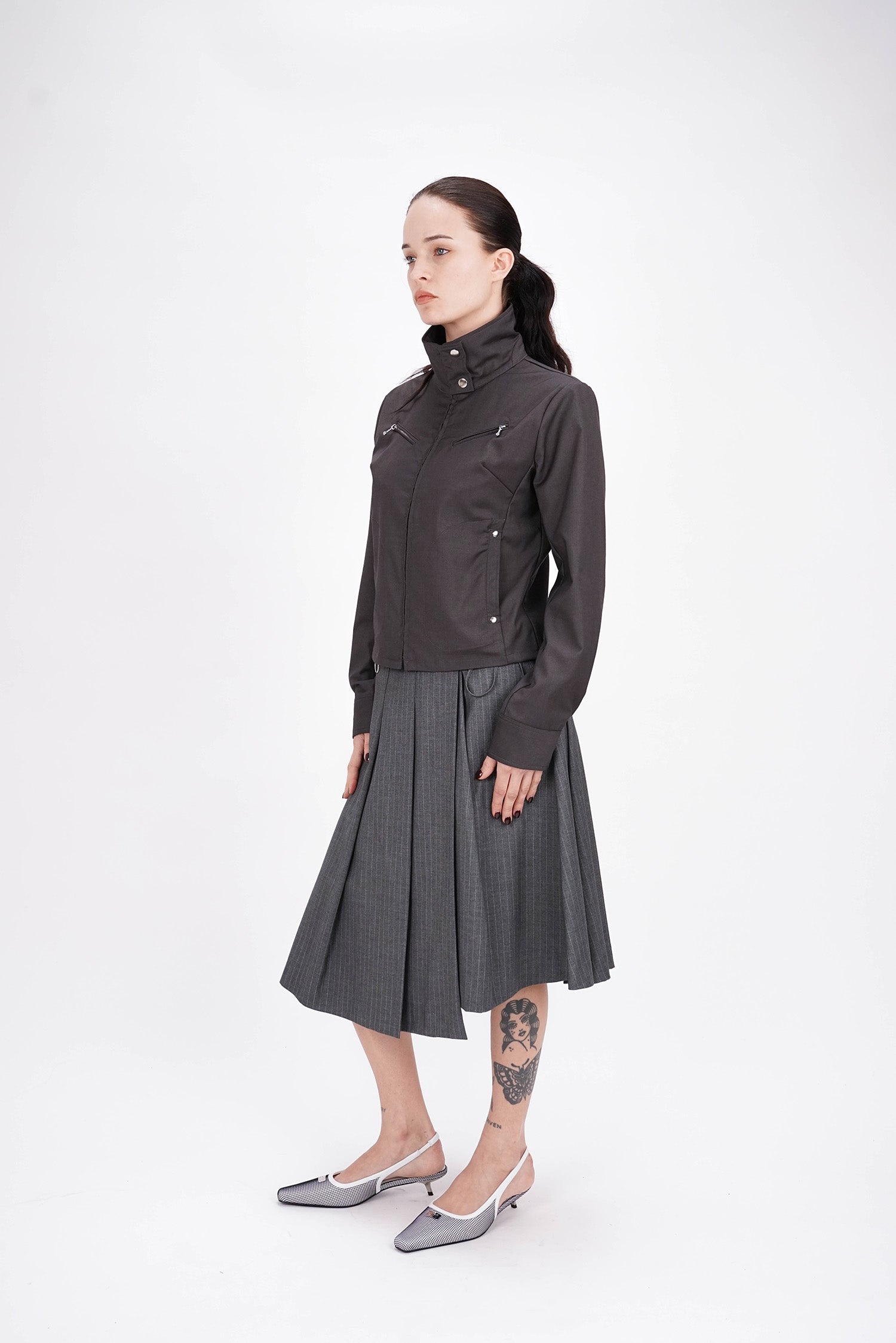 ESS.BEE - Pleated Skirt - Grey Pinstripe