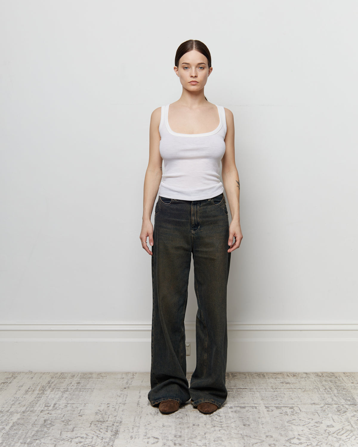 KAHE - Back Buckle Wide Leg Jean - Indigo Fade