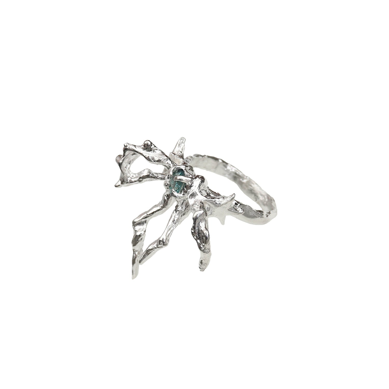 Moira x Mel - Flying Bow Ring - Silver/Aquamarine