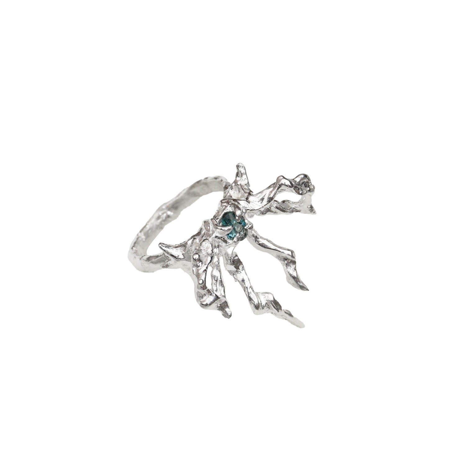 Moira x Mel - Flying Bow Ring - Silver/Aquamarine