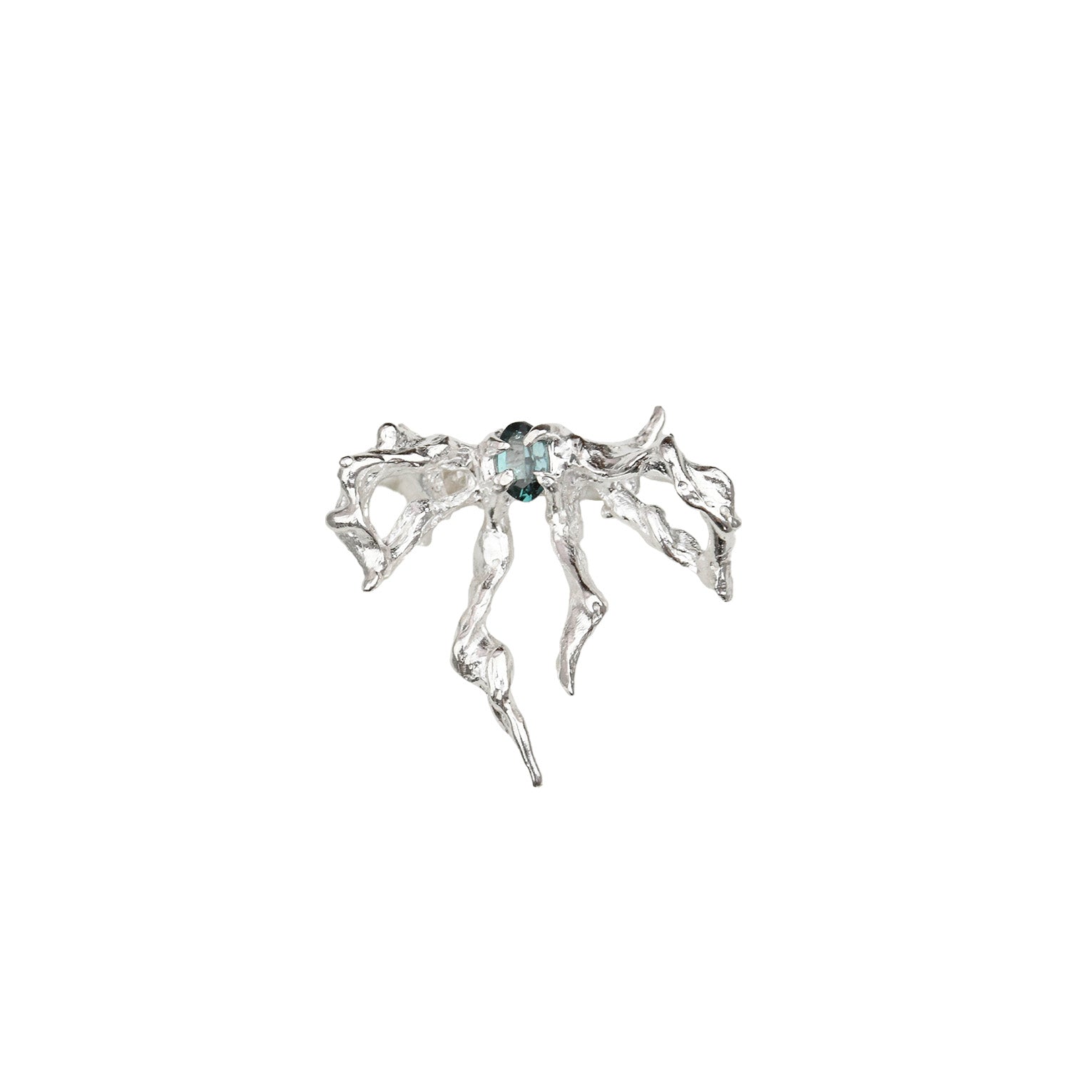 Moira x Mel - Flying Bow Ring - Silver/Aquamarine