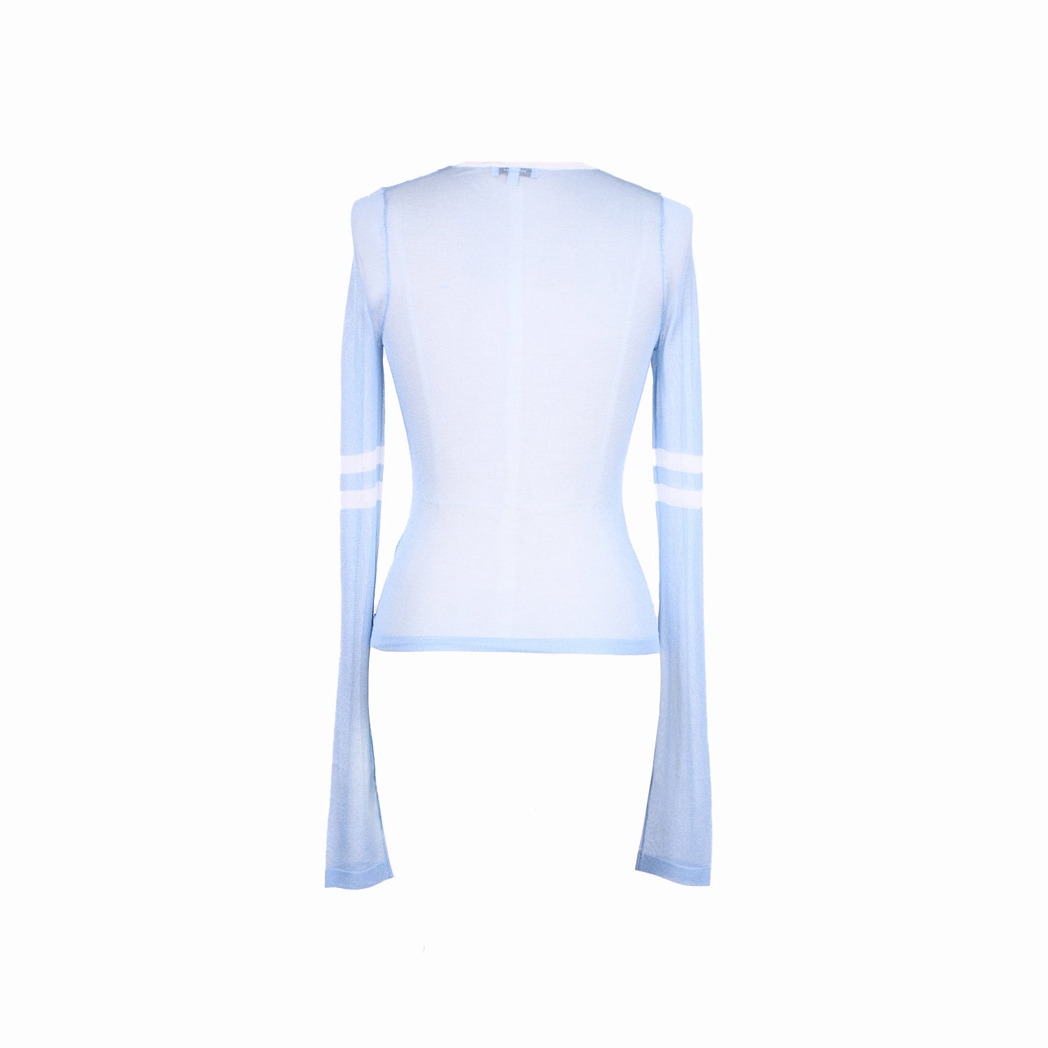 back of miaou light blue mesh varsity style long sleeve flatlay