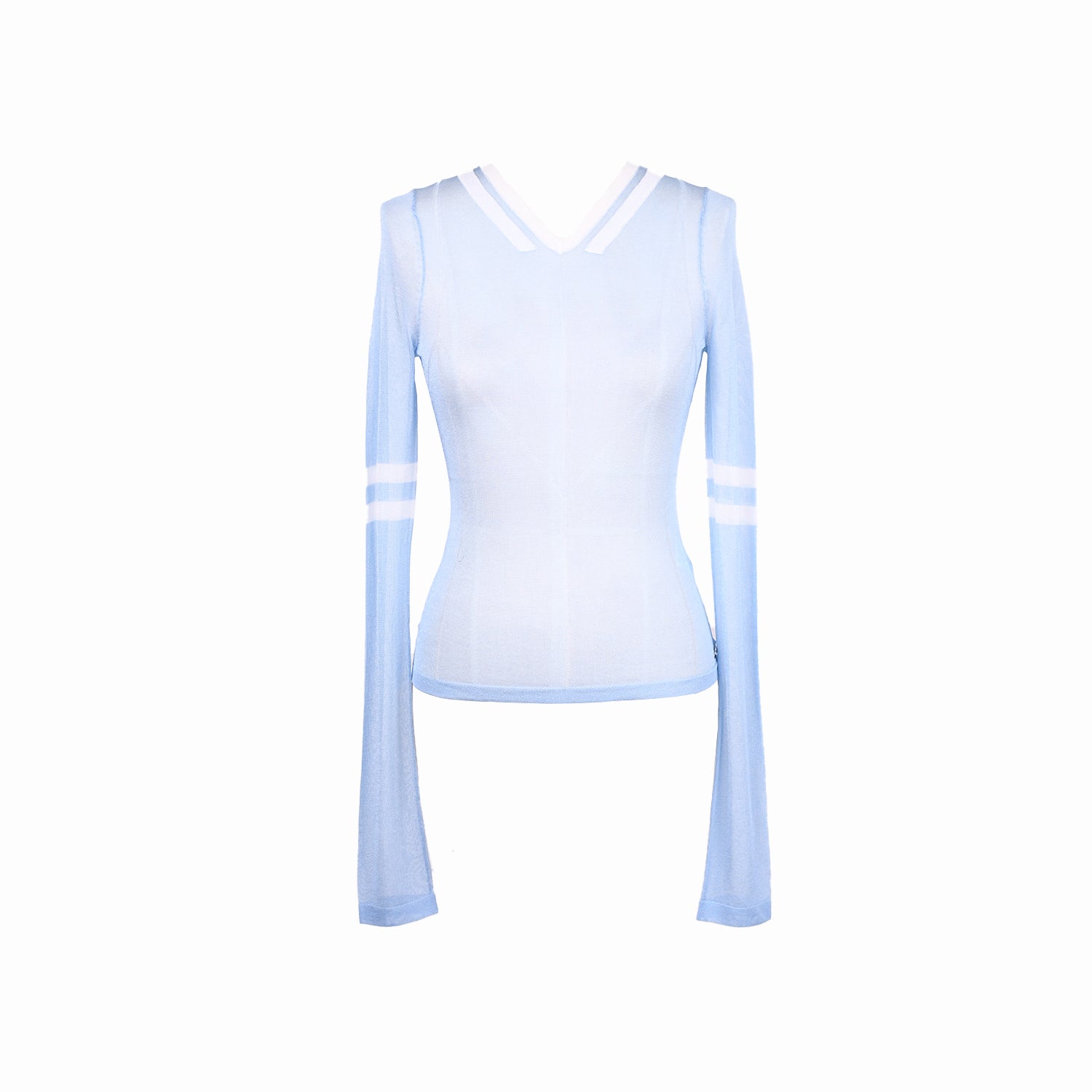 miaou light blue mesh varsity style long sleeve flatlay