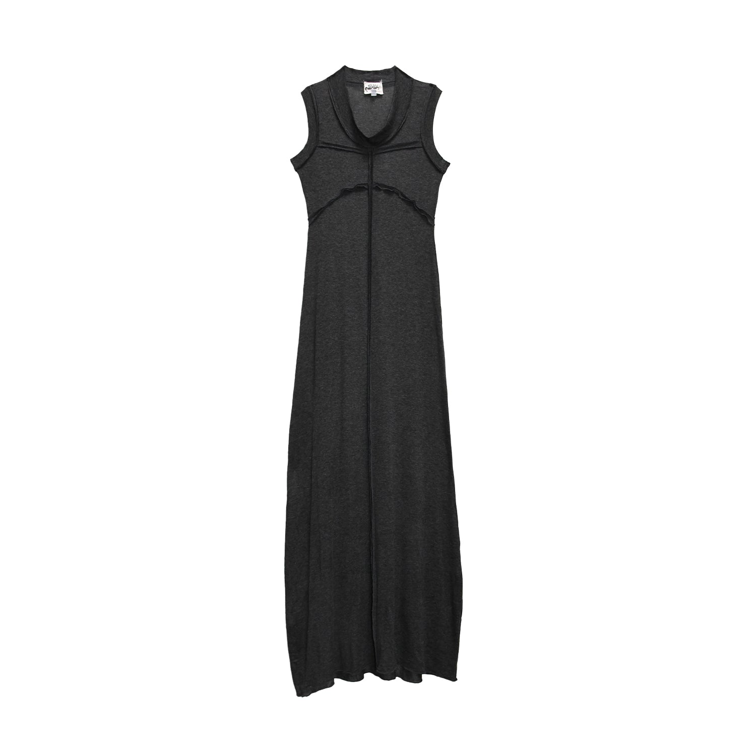 dark grey sleeveless dress with hem detailing