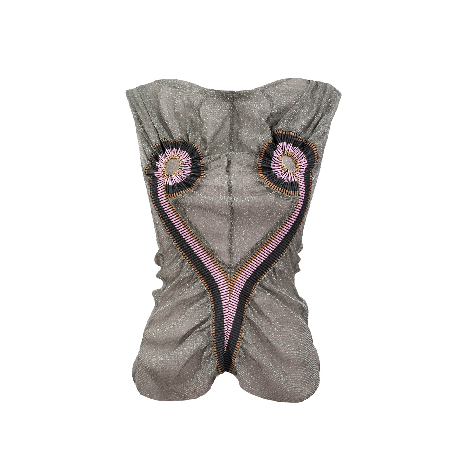 Taottao - Patched Heart Shape Tank Tee - Metallic Silver