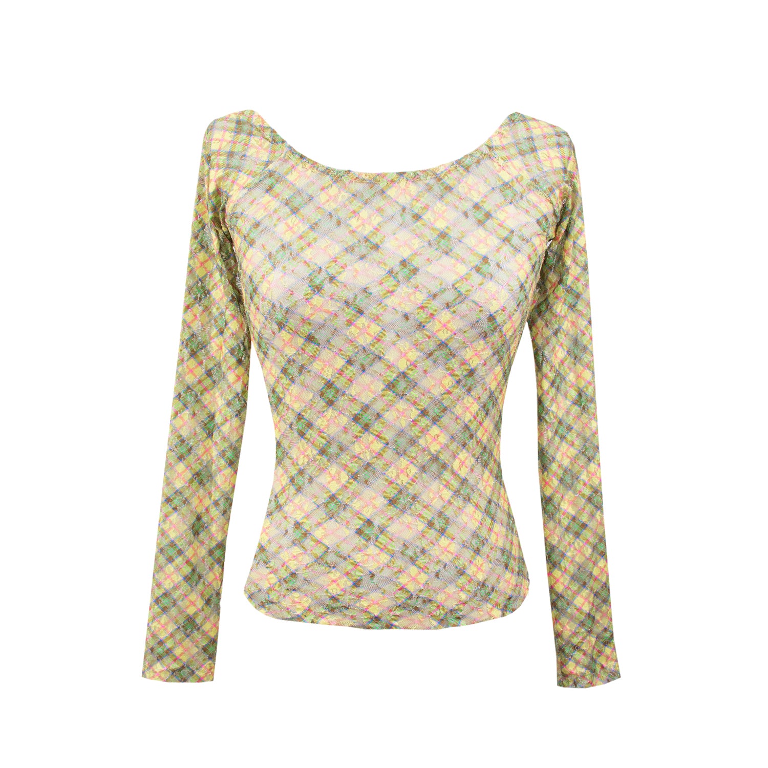 Taottao - Plaid Lace Off Shoulder Top - Spring