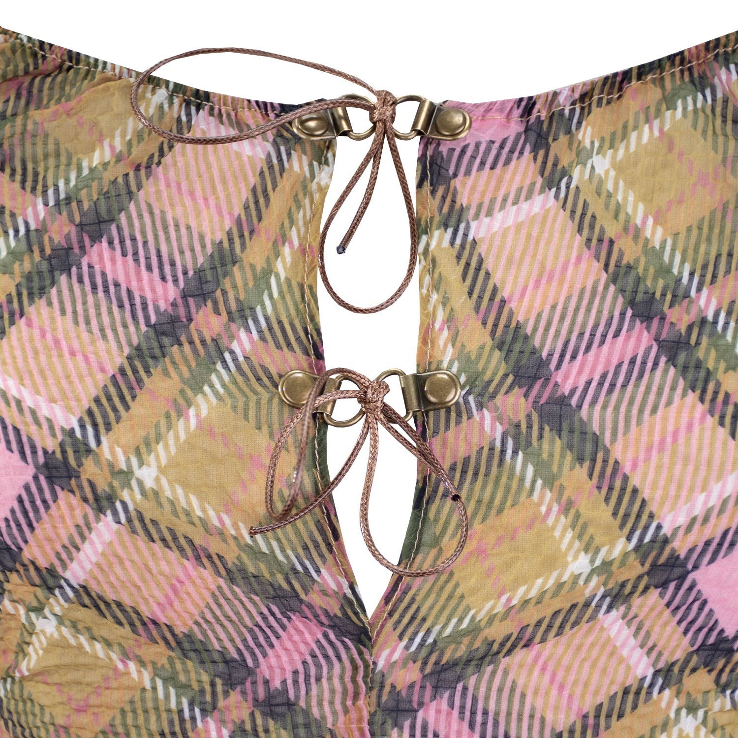 Taottao - Plaid Puff Chiffon Asymmetrical Dress - Smooky