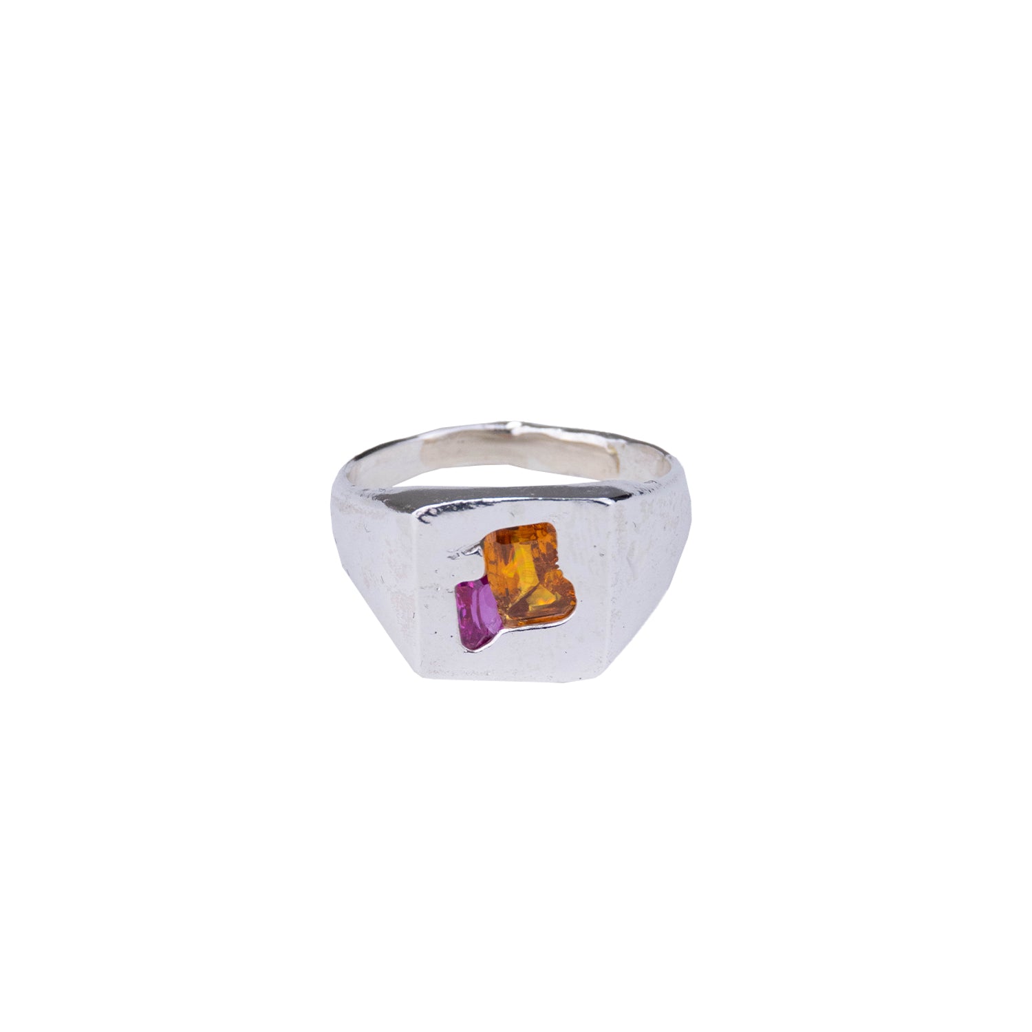 Uncelebrated Jewellery - Square Double Signet - Orange/Pink
