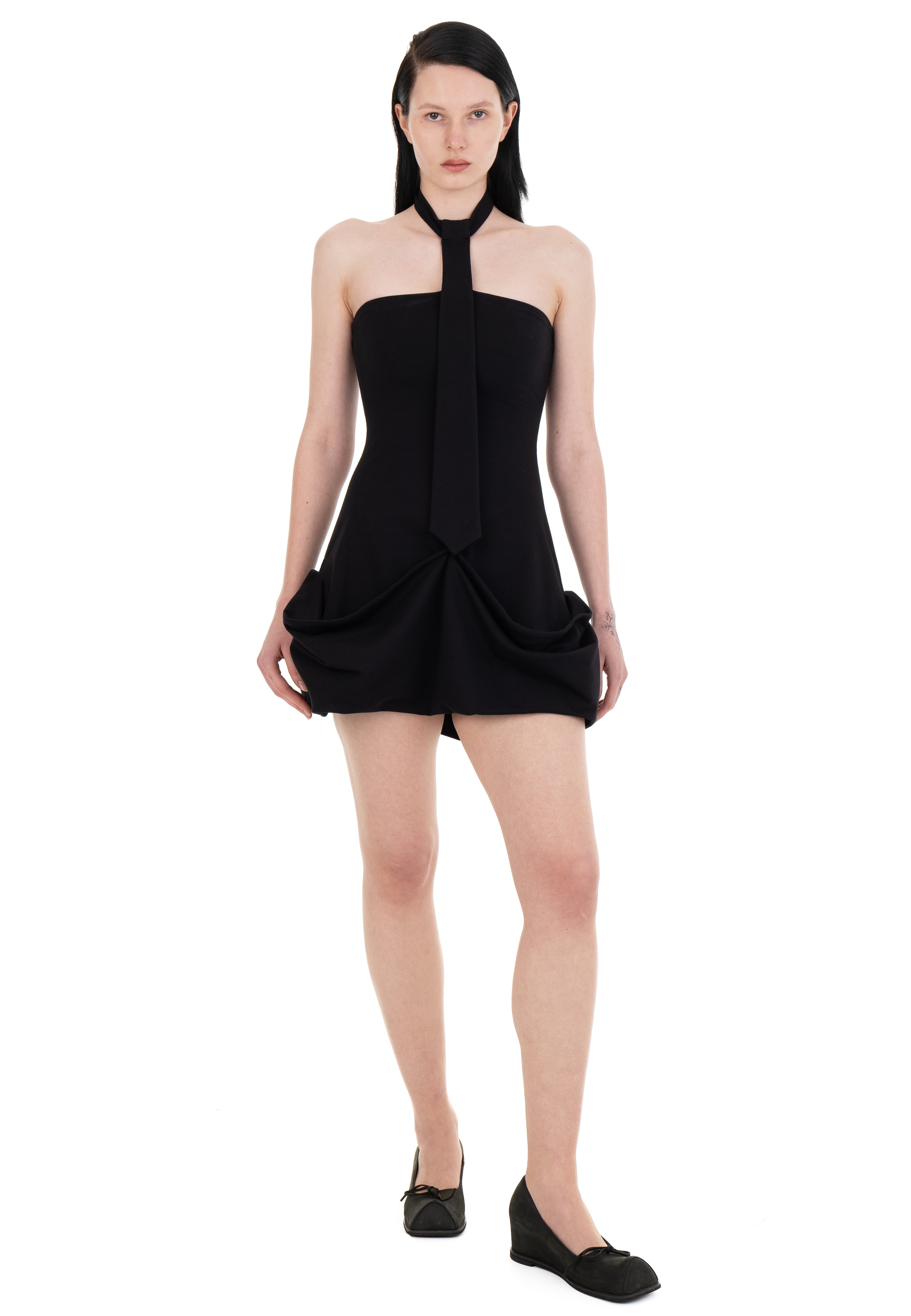 Urte Kat - Necktie Draped Dress - Black