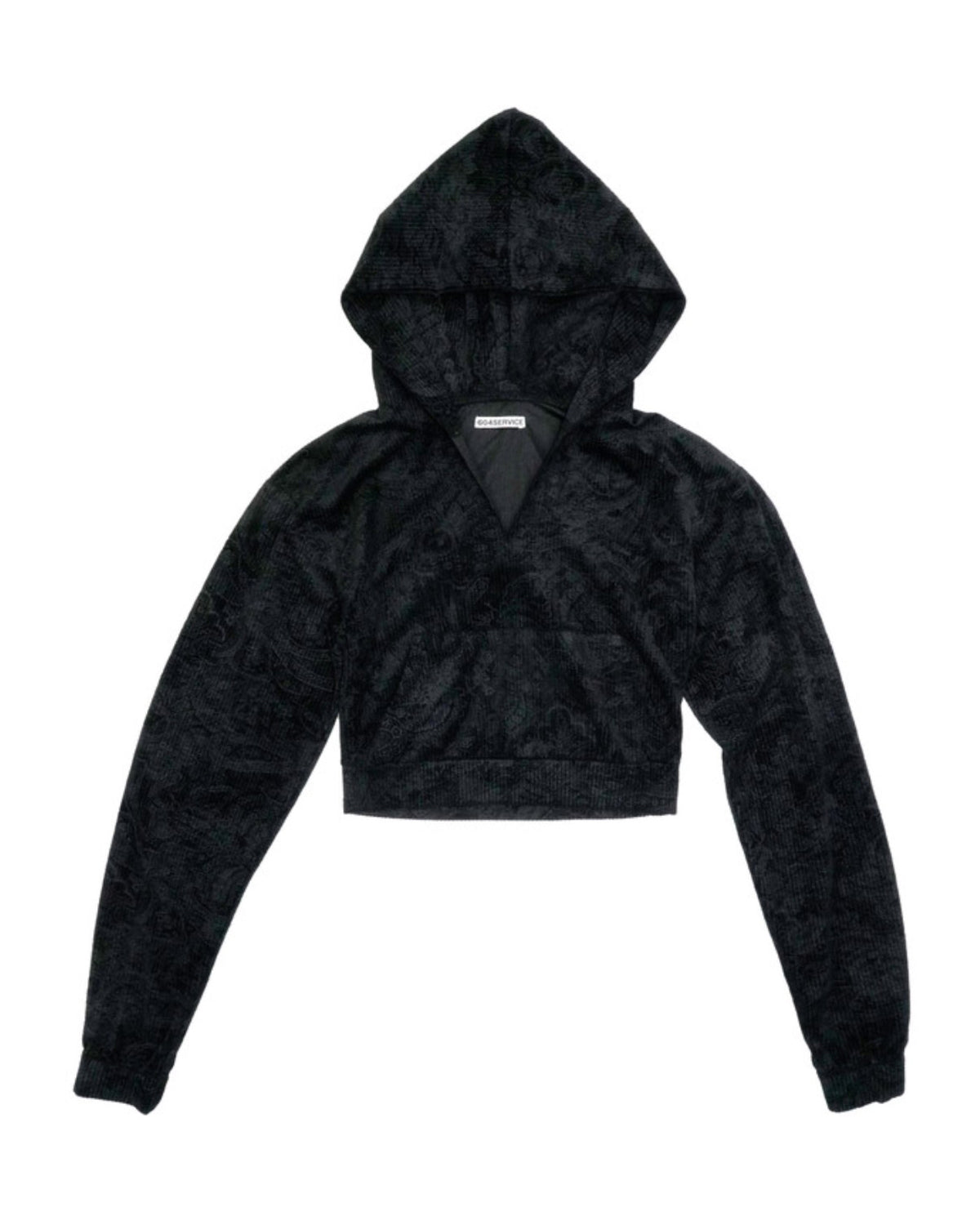 604 SERVICE - PAISLEY LOUNGE  HOODIE - Error404store. Cropped black hoodie sustainably made by emerging designer, available in Melbourne clothing boutique.